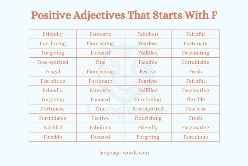 List Of Positive Adjectives That Starts With F