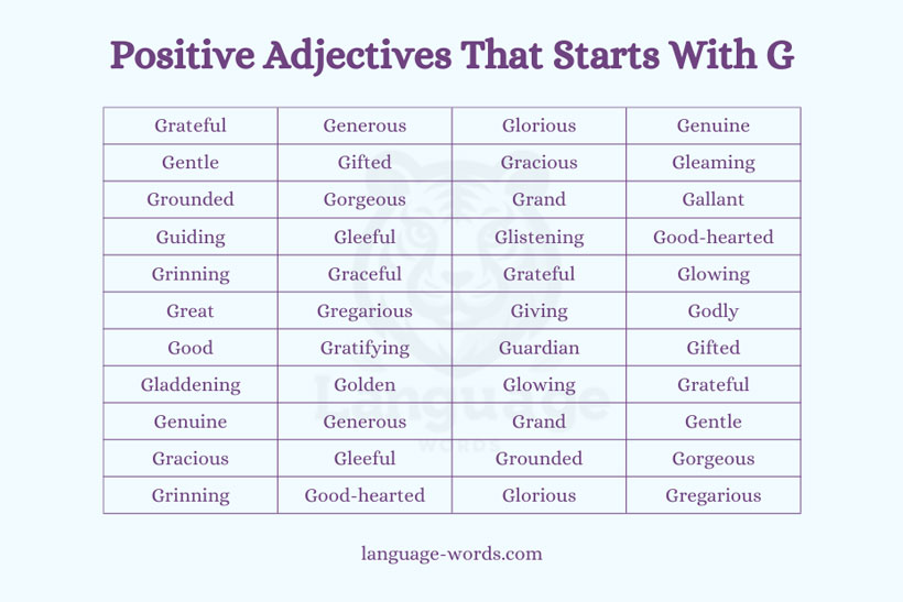 List Of Positive Adjectives That Starts With G