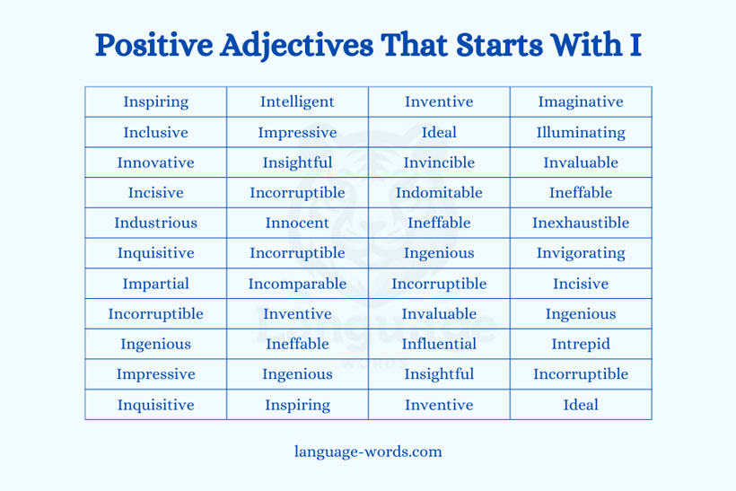 List Of Positive Adjectives That Starts With I