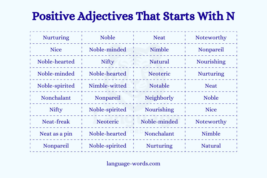 List Of Positive Adjectives That Starts With N