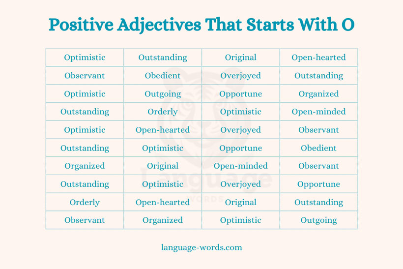 List Of Positive Adjectives That Starts With O