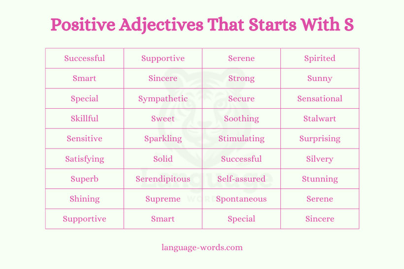 List Of Positive Adjectives That Starts With S