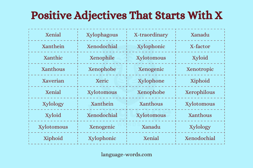 List Of Positive Adjectives That Starts With X