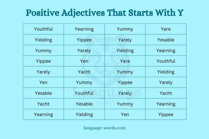 List Of Positive Adjectives That Starts With Y